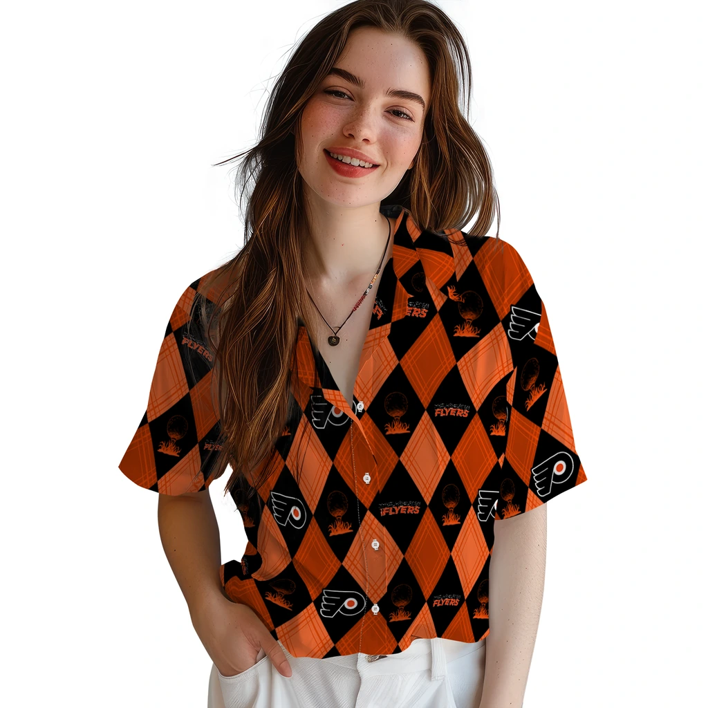 Philadelphia Flyers Hawaiian Shirt - Golfing Plaid philadelphia flyers balloon plaid orange hawaiian shirts latest model