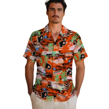 philadelphia flyers flamingo retreat orange hawaiian shirts fashion forward
