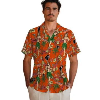 philadelphia flyers hawaiian girls design orange hawaiian shirts fashion forward