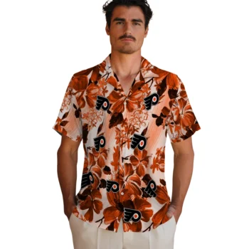 philadelphia flyers hibiscus arrangement orange hawaiian shirts fashion forward