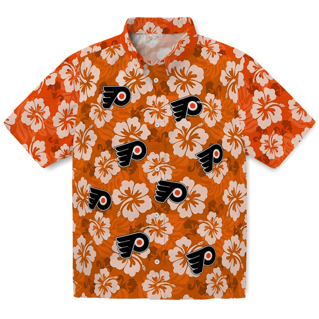 Philadelphia Flyers Hawaiian Shirt - Hibiscus Cluster philadelphia flyers hibiscus cluster orange hawaiian shirts best selling