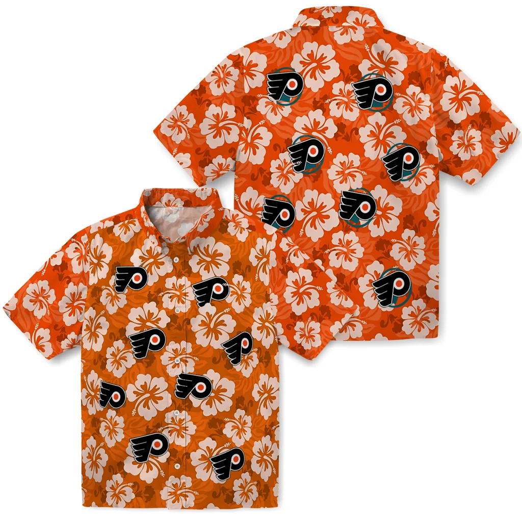 Philadelphia Flyers Hawaiian Shirt - Hibiscus Cluster philadelphia flyers hibiscus cluster orange hawaiian shirts high quality