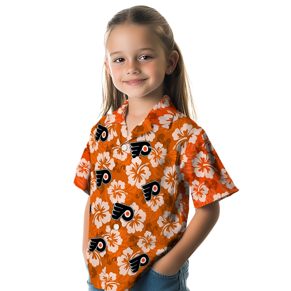 Philadelphia Flyers Hawaiian Shirt - Hibiscus Cluster philadelphia flyers hibiscus cluster orange hawaiian shirts premium grade