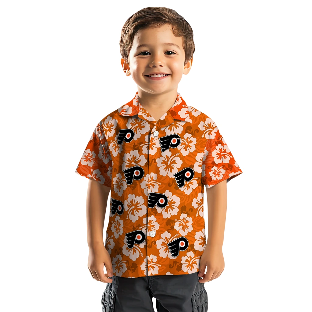 Philadelphia Flyers Hawaiian Shirt - Hibiscus Cluster philadelphia flyers hibiscus cluster orange hawaiian shirts top rated