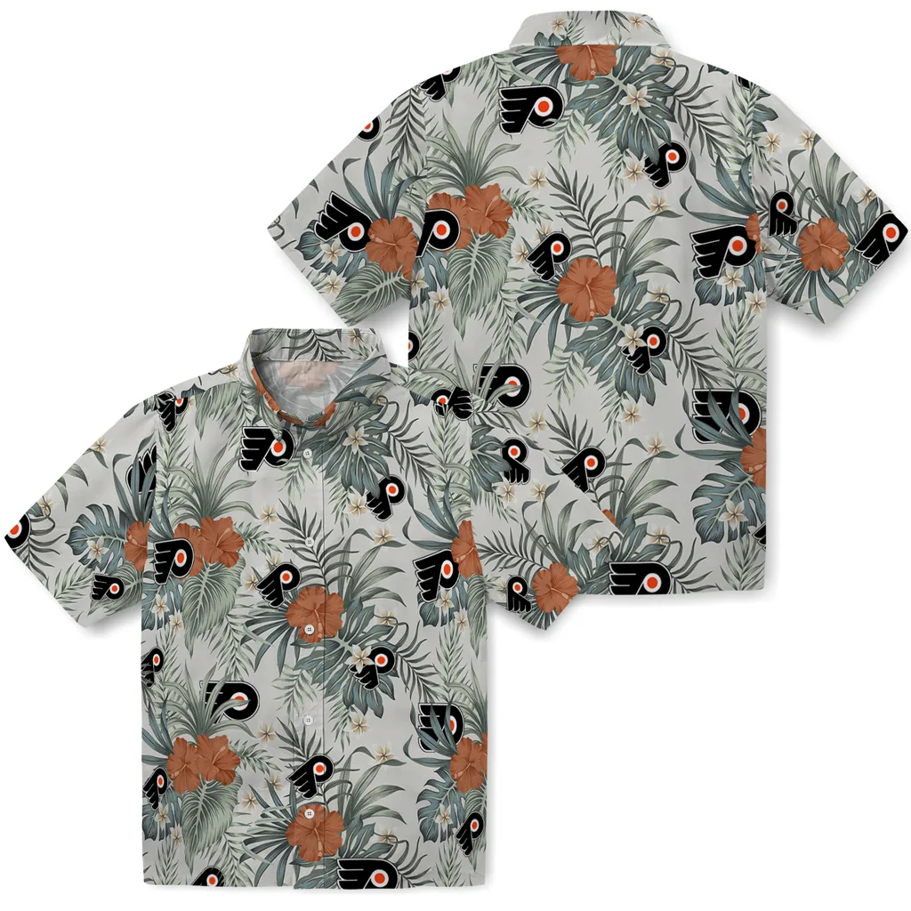 Philadelphia Flyers Hawaiian Shirt - Hibiscus Designs philadelphia flyers hibiscus designs beige hawaiian shirts high quality
