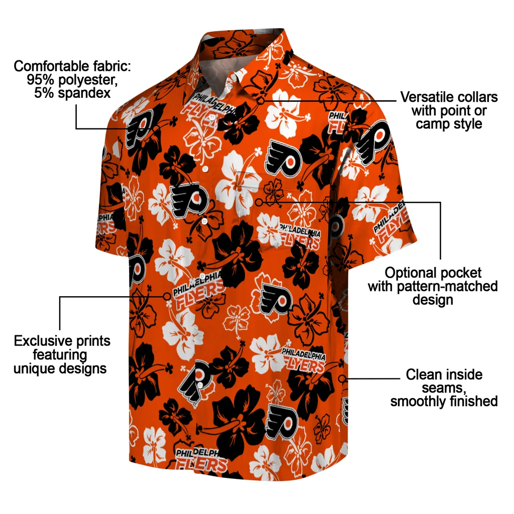 Philadelphia Flyers Hawaiian Shirt - Hibiscus Flower Design philadelphia flyers hibiscus bloom orange hawaiian shirts new arrival