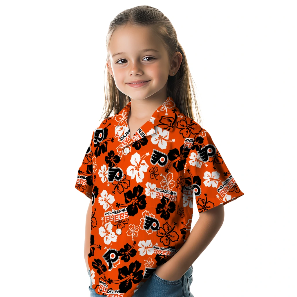 Philadelphia Flyers Hawaiian Shirt - Hibiscus Flower Design philadelphia flyers hibiscus bloom orange hawaiian shirts premium grade