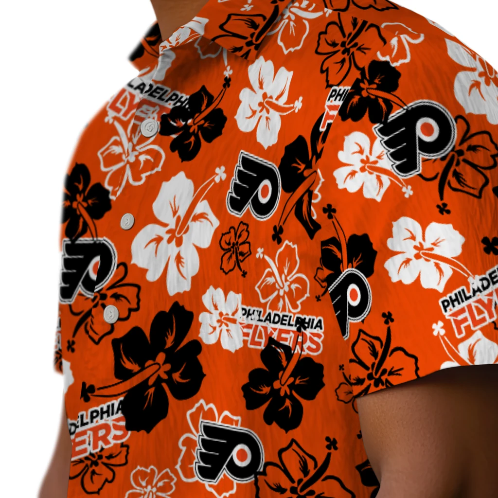 Philadelphia Flyers Hawaiian Shirt - Hibiscus Flower Design philadelphia flyers hibiscus bloom orange hawaiian shirts trendy