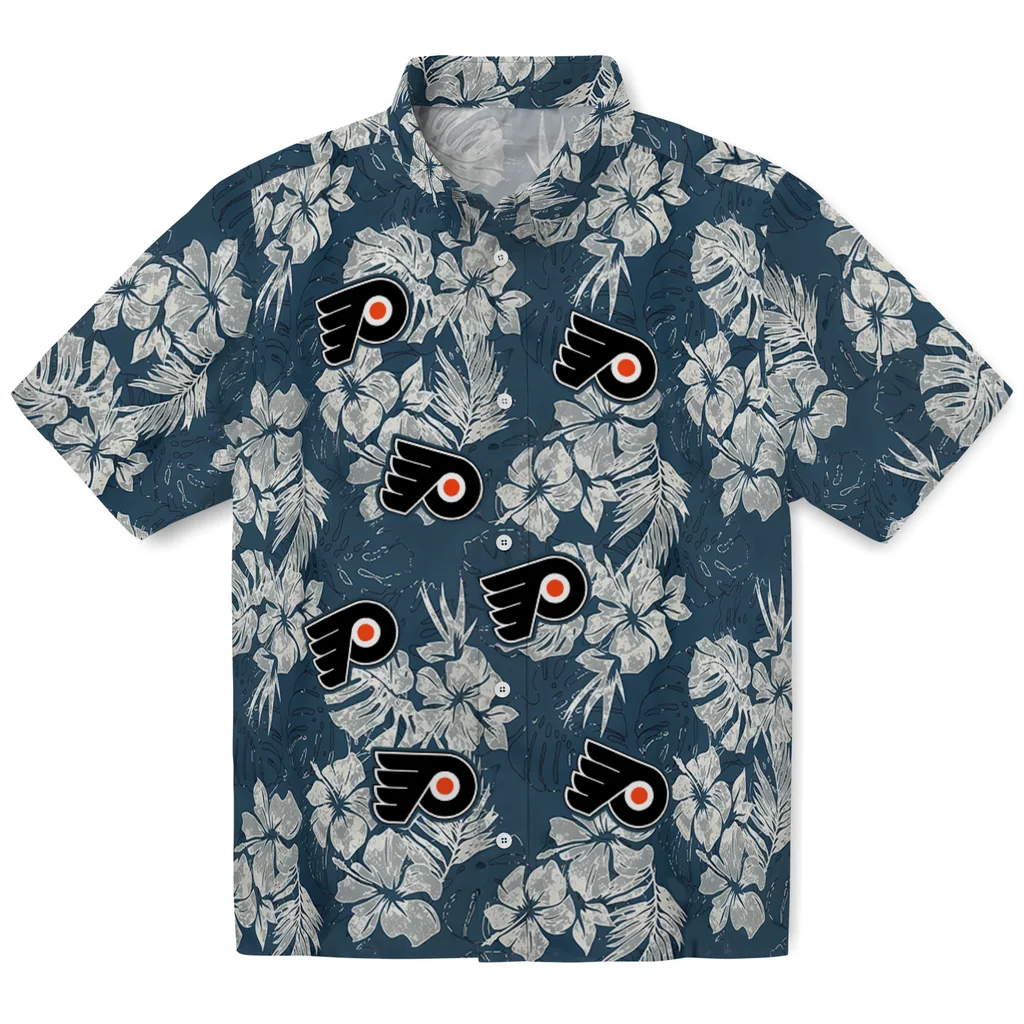 Philadelphia Flyers Hawaiian Shirt - Hibiscus Flowers philadelphia flyers hibiscus flowers navy blue hawaiian shirts best selling