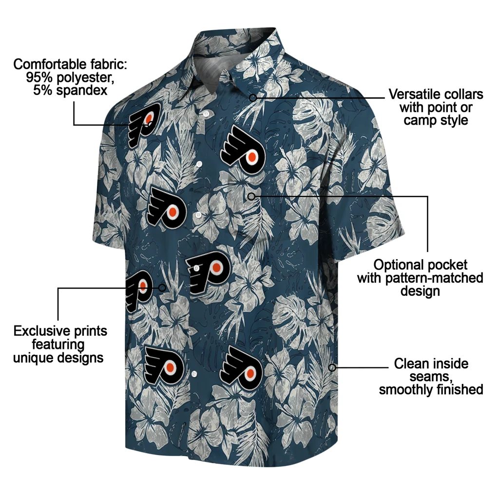 Philadelphia Flyers Hawaiian Shirt - Hibiscus Flowers philadelphia flyers hibiscus flowers navy blue hawaiian shirts new arrival