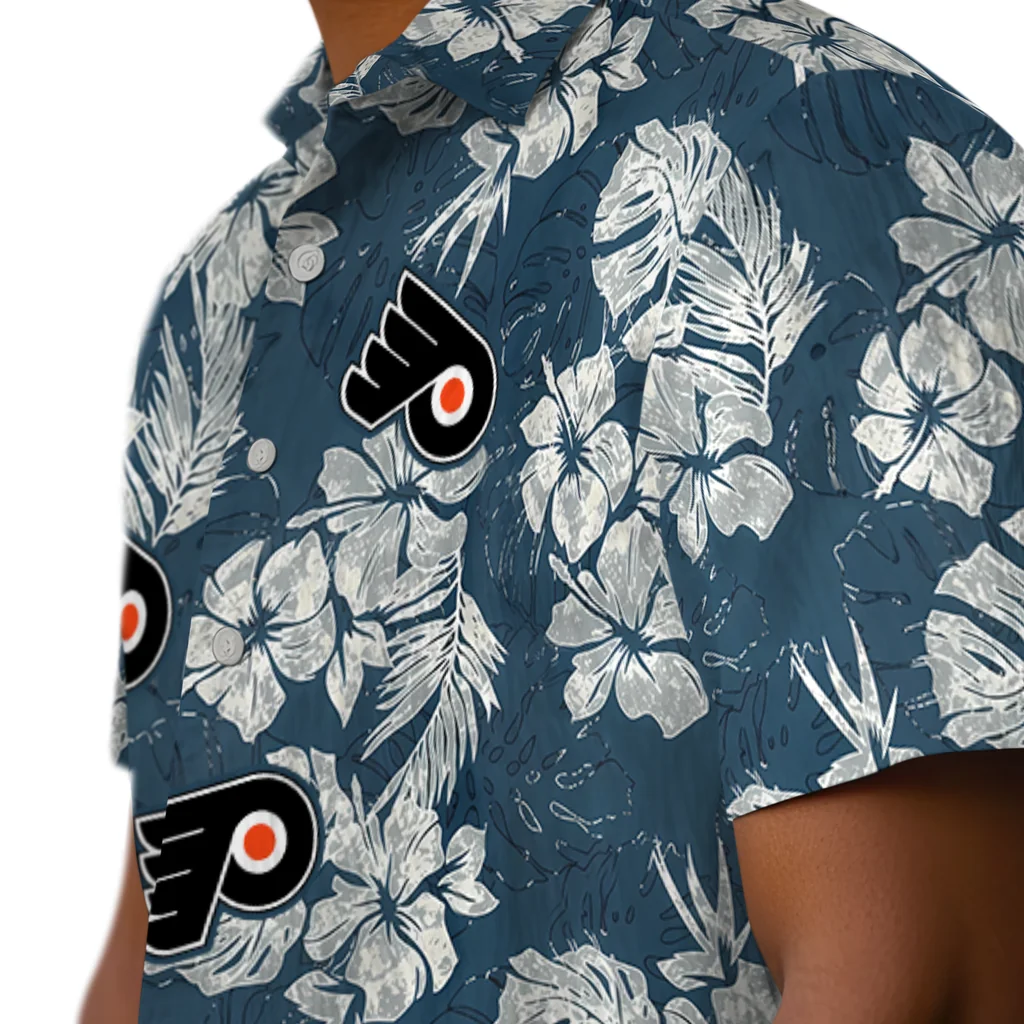 Philadelphia Flyers Hawaiian Shirt - Hibiscus Flowers philadelphia flyers hibiscus flowers navy blue hawaiian shirts trendy