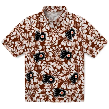 philadelphia flyers hibiscus motif orange white hawaiian shirts best selling