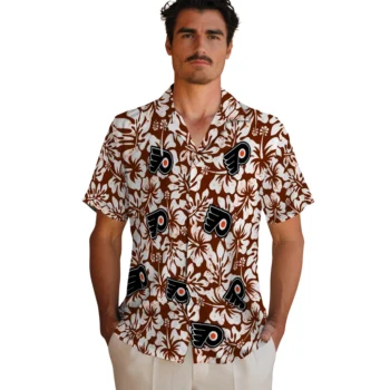 philadelphia flyers hibiscus motif orange white hawaiian shirts fashion forward