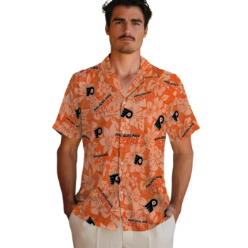 philadelphia flyers hibiscus oasis orange hawaiian shirts fashion forward
