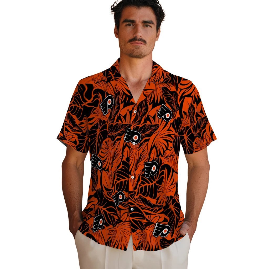 Philadelphia Flyers Hawaiian Shirt - Monstera Layer philadelphia flyers monstera layer orange hawaiian shirts fashion forward