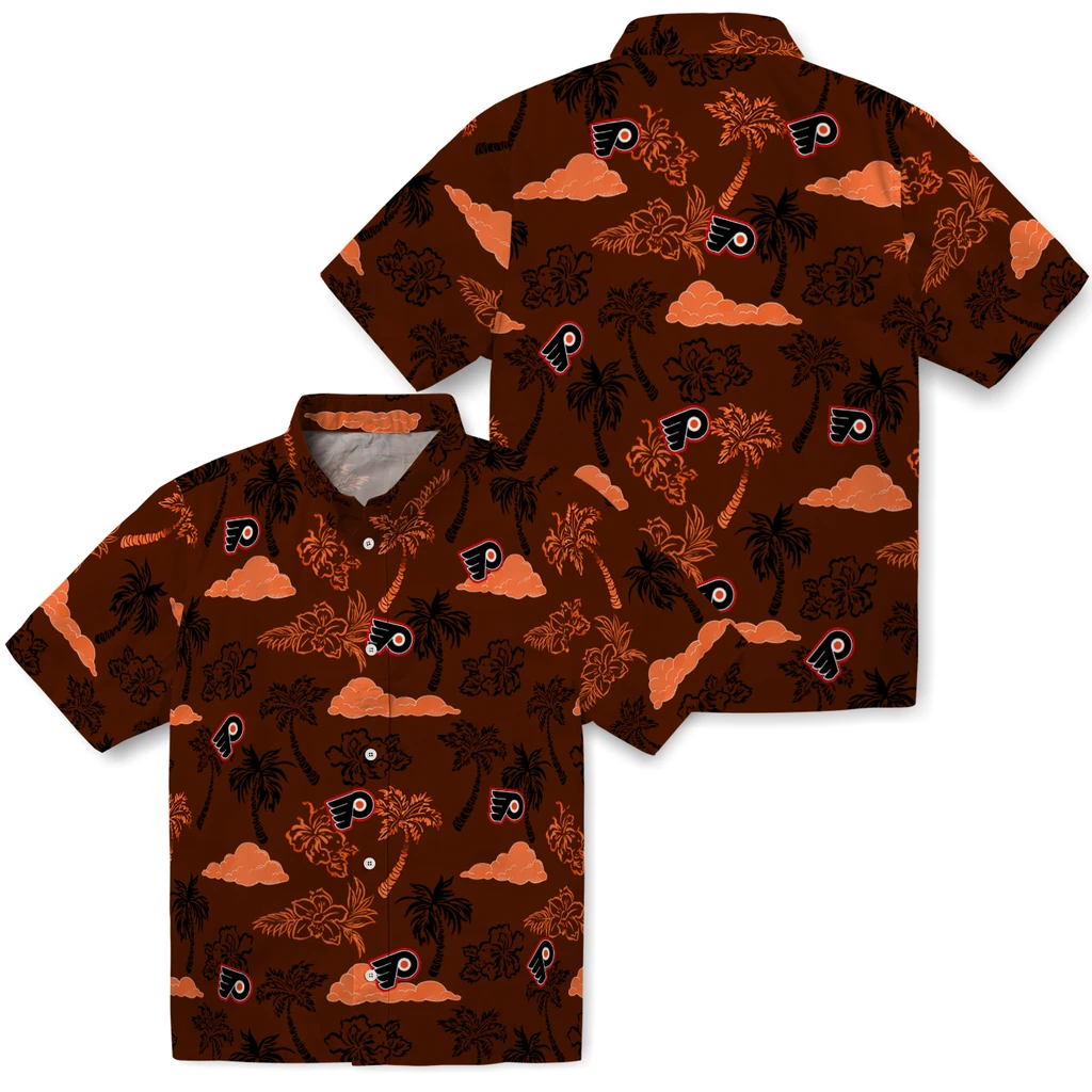 Philadelphia Flyers Hawaiian Shirt - Palm And Clouds philadelphia flyers palm and clouds orange hawaiian shirts high quality