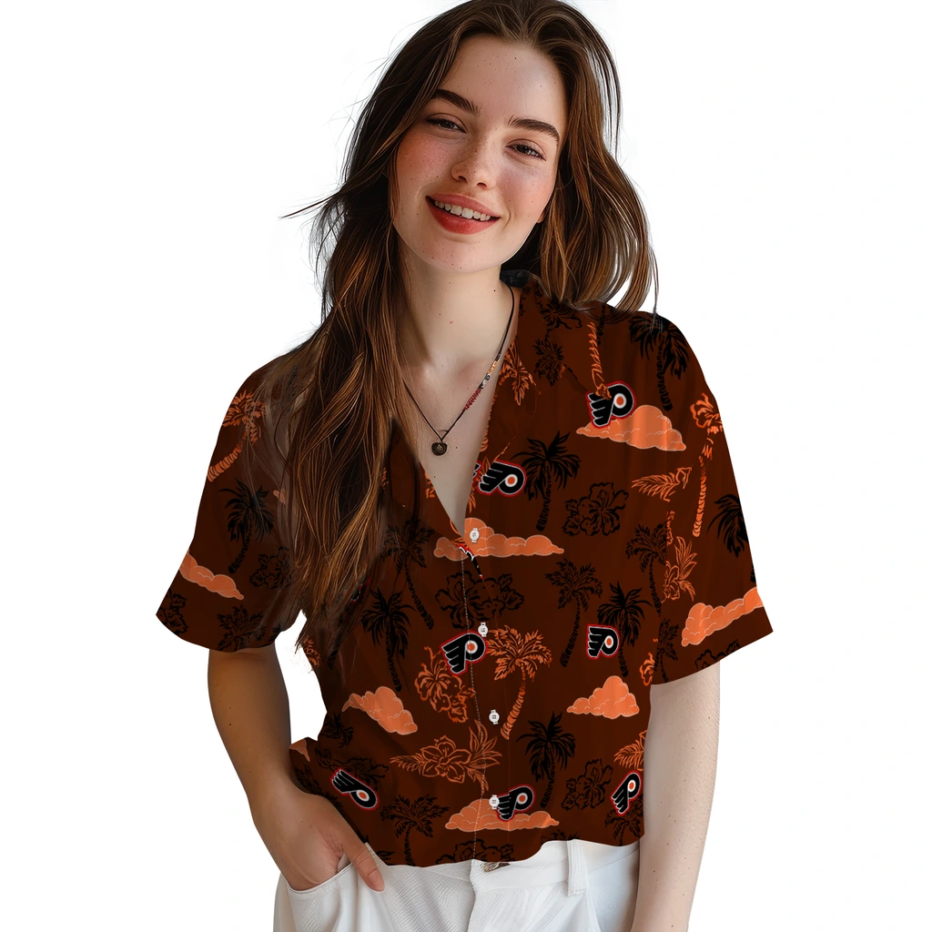 Philadelphia Flyers Hawaiian Shirt - Palm And Clouds philadelphia flyers palm and clouds orange hawaiian shirts latest model