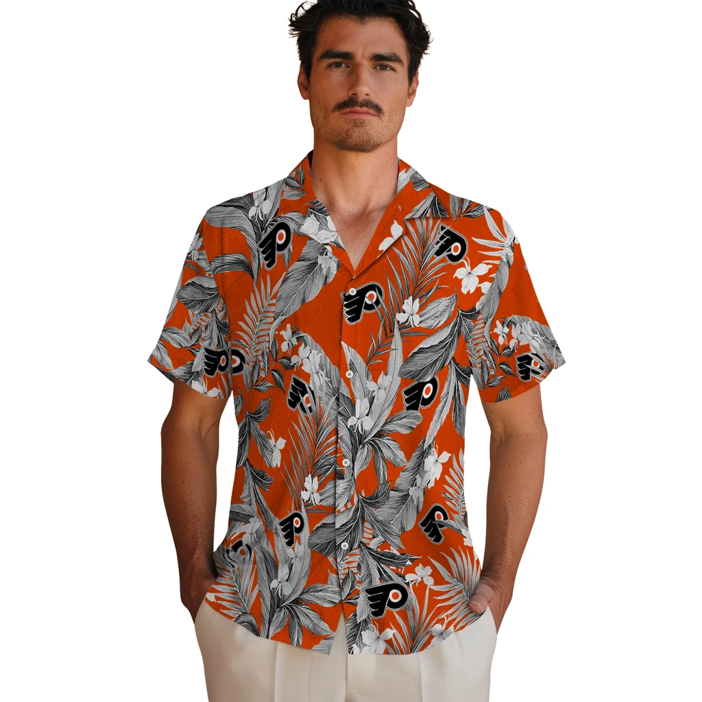 Philadelphia Flyers Hawaiian Shirt - Palm Leaves philadelphia flyers palm leaves orange hawaiian shirts fashion forward