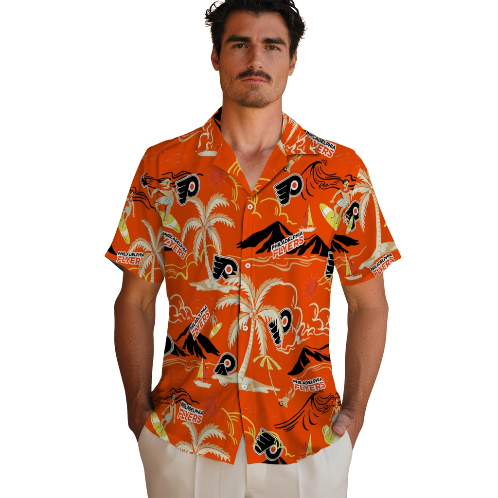 Philadelphia Flyers Hawaiian Shirt - Palm Tree Island philadelphia flyers palm tree island orange hawaiian shirts fashion forward