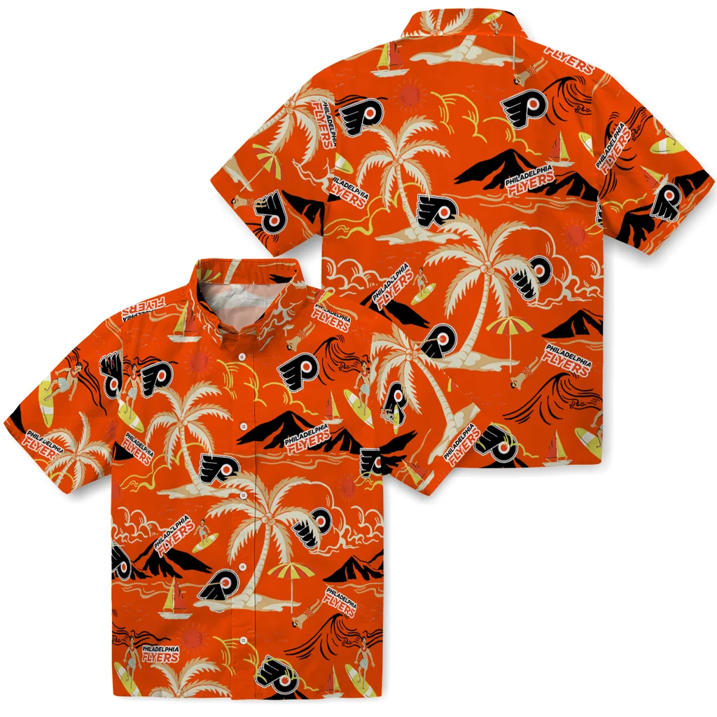 Philadelphia Flyers Hawaiian Shirt - Palm Tree Island philadelphia flyers palm tree island orange hawaiian shirts high quality