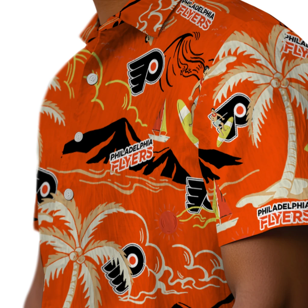 Philadelphia Flyers Hawaiian Shirt - Palm Tree Island philadelphia flyers palm tree island orange hawaiian shirts trendy