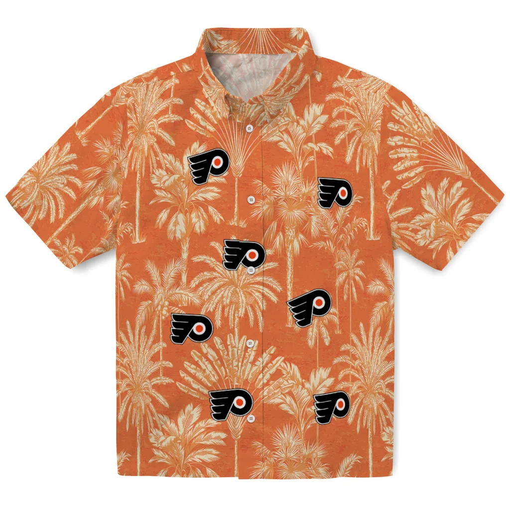 Philadelphia Flyers Hawaiian Shirt - Vintage Palm Tree philadelphia flyers palm shadows orange hawaiian shirts best selling