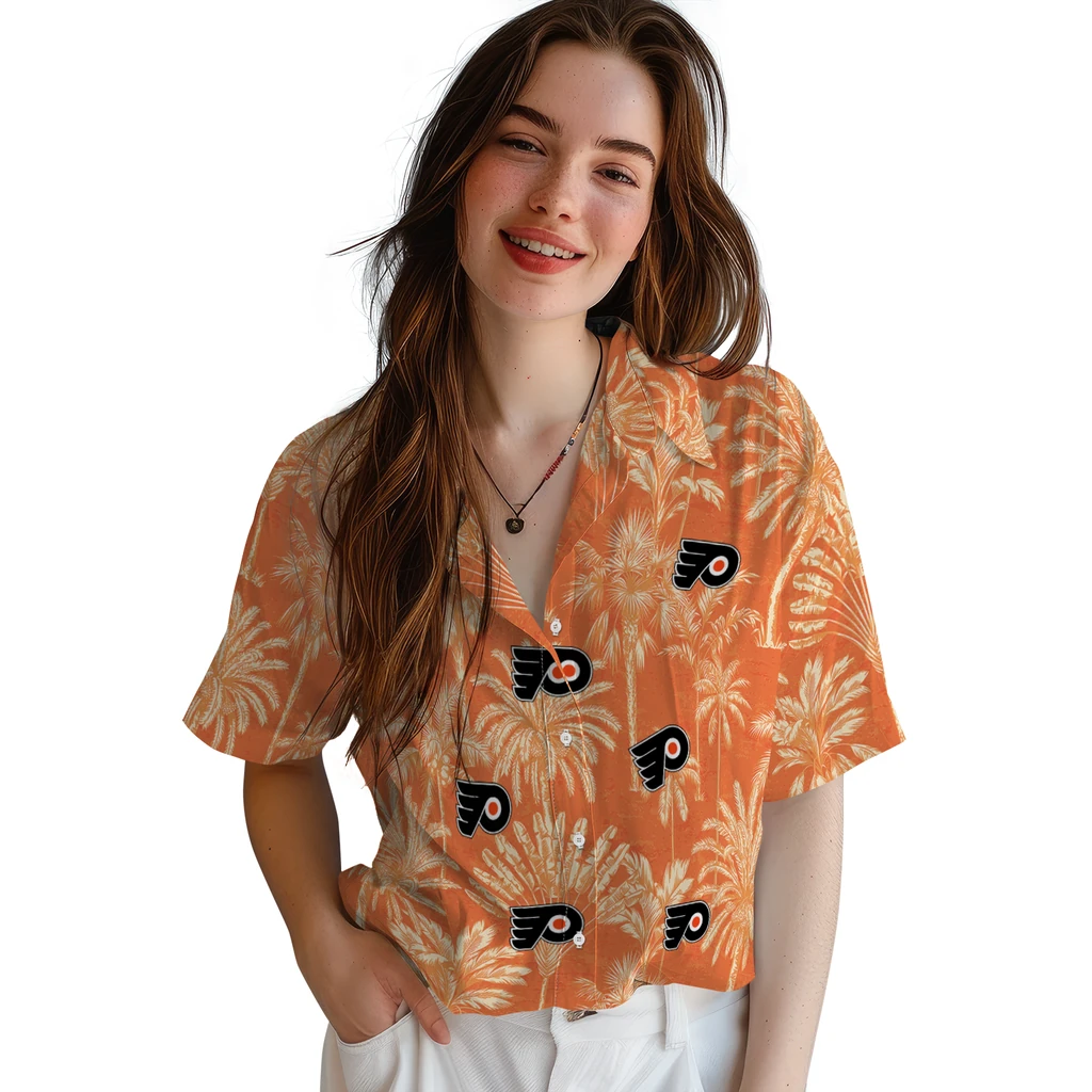 Philadelphia Flyers Hawaiian Shirt - Vintage Palm Tree philadelphia flyers palm shadows orange hawaiian shirts latest model