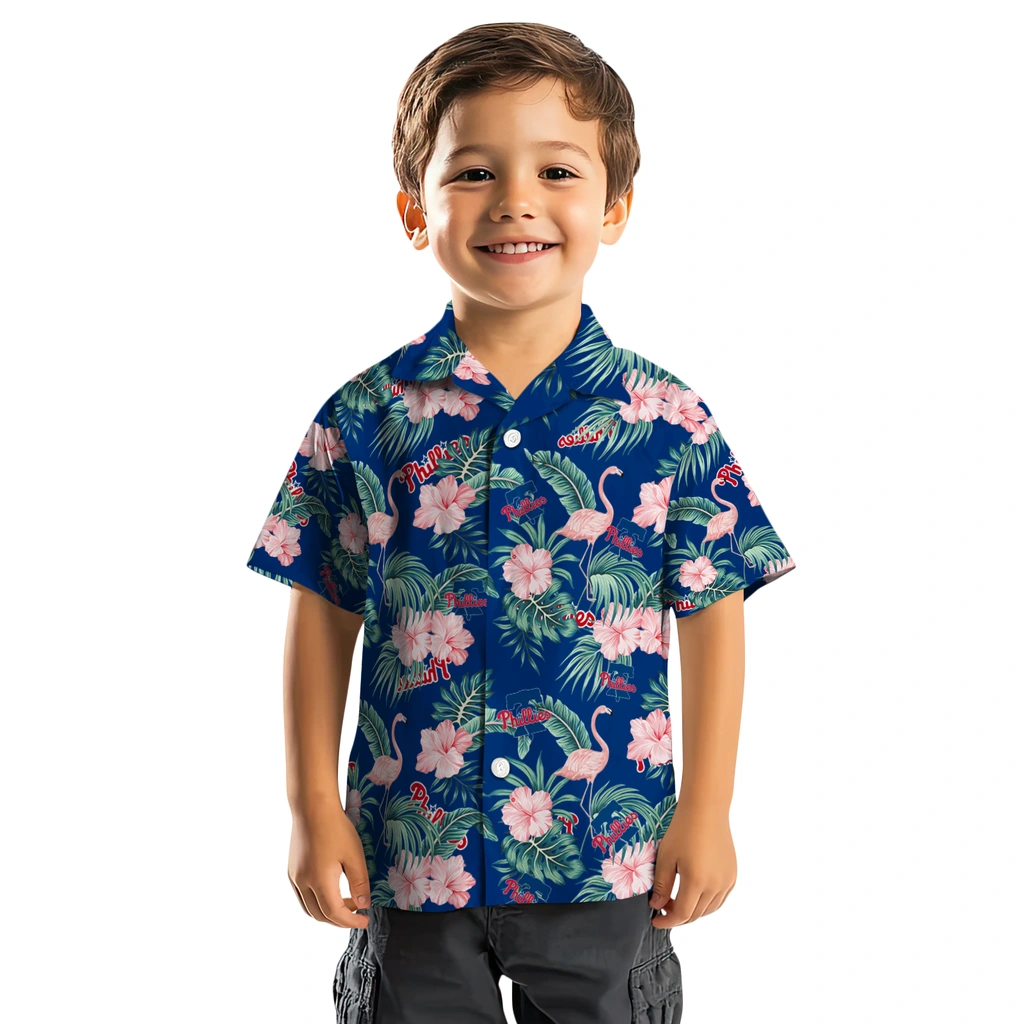 Philadelphia Phillies Hawaiian Shirt - Flamingo and Hibiscus philadelphia phillies flamingo palms blue hawaiian shirts top rated
