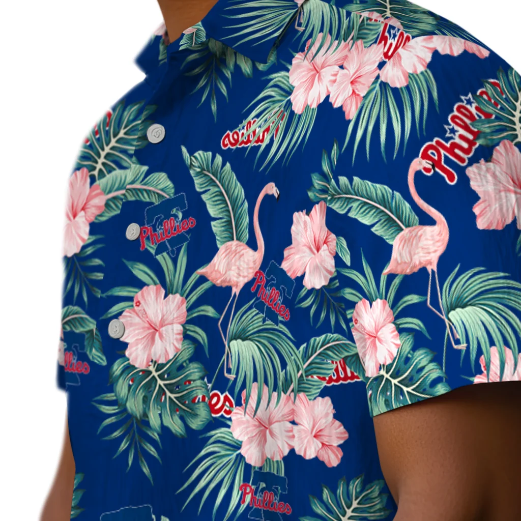 Philadelphia Phillies Hawaiian Shirt - Flamingo and Hibiscus philadelphia phillies flamingo palms blue hawaiian shirts trendy