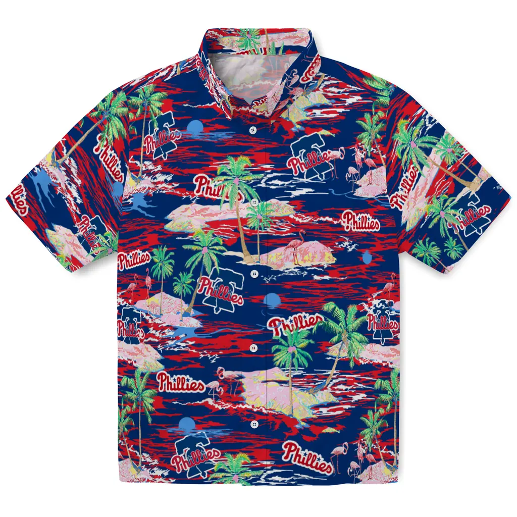 Philadelphia Phillies Hawaiian Shirt - Hawaii Island philadelphia phillies flamingo retreat blue hawaiian shirts best selling
