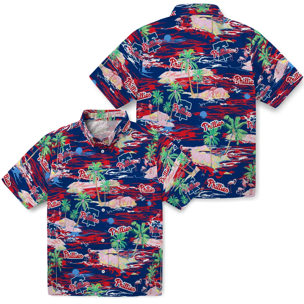 Philadelphia Phillies Hawaiian Shirt - Hawaii Island philadelphia phillies flamingo retreat blue hawaiian shirts high quality