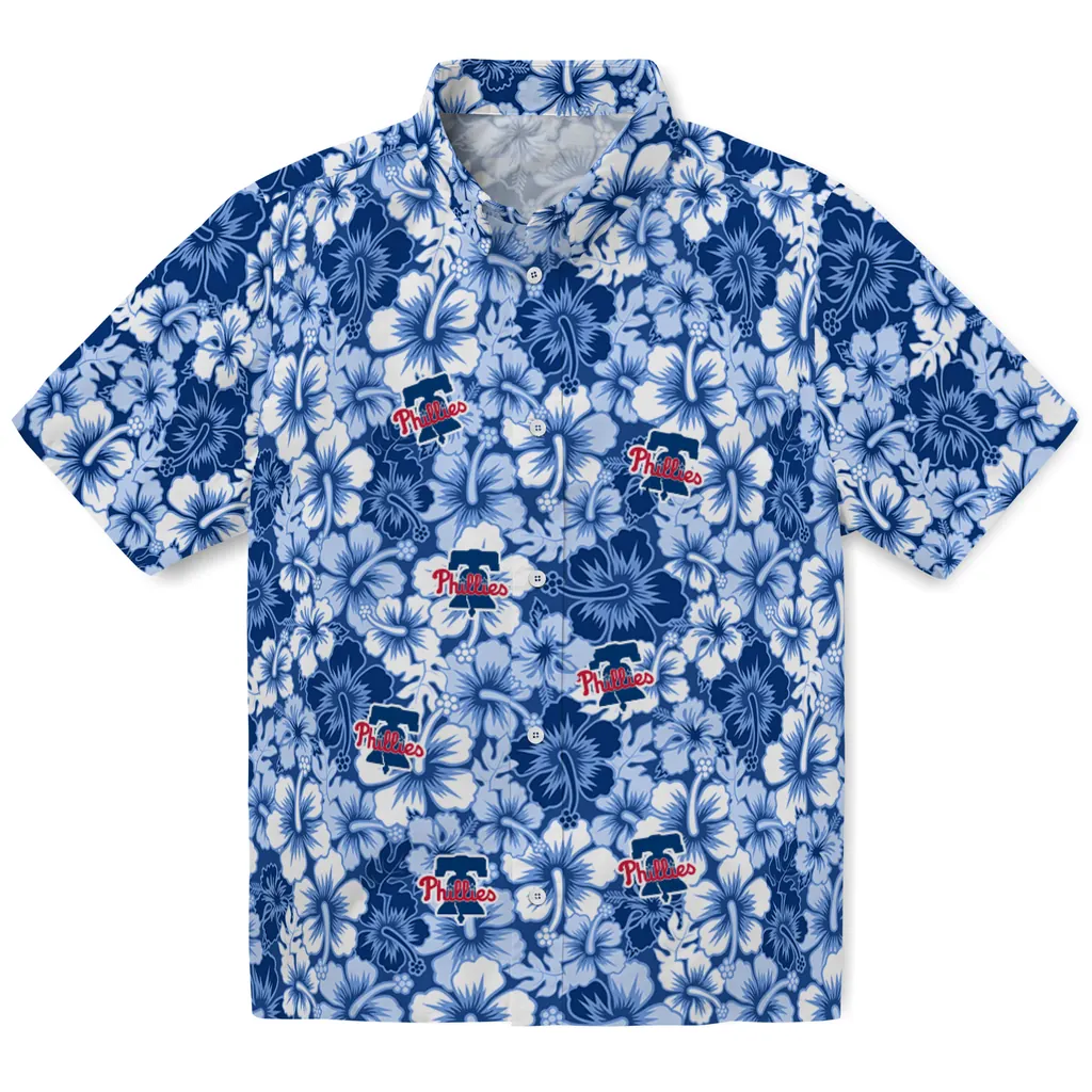 Philadelphia Phillies Hawaiian Shirt - Hibiscus Blooms philadelphia phillies hibiscus blooms blue hawaiian shirts best selling