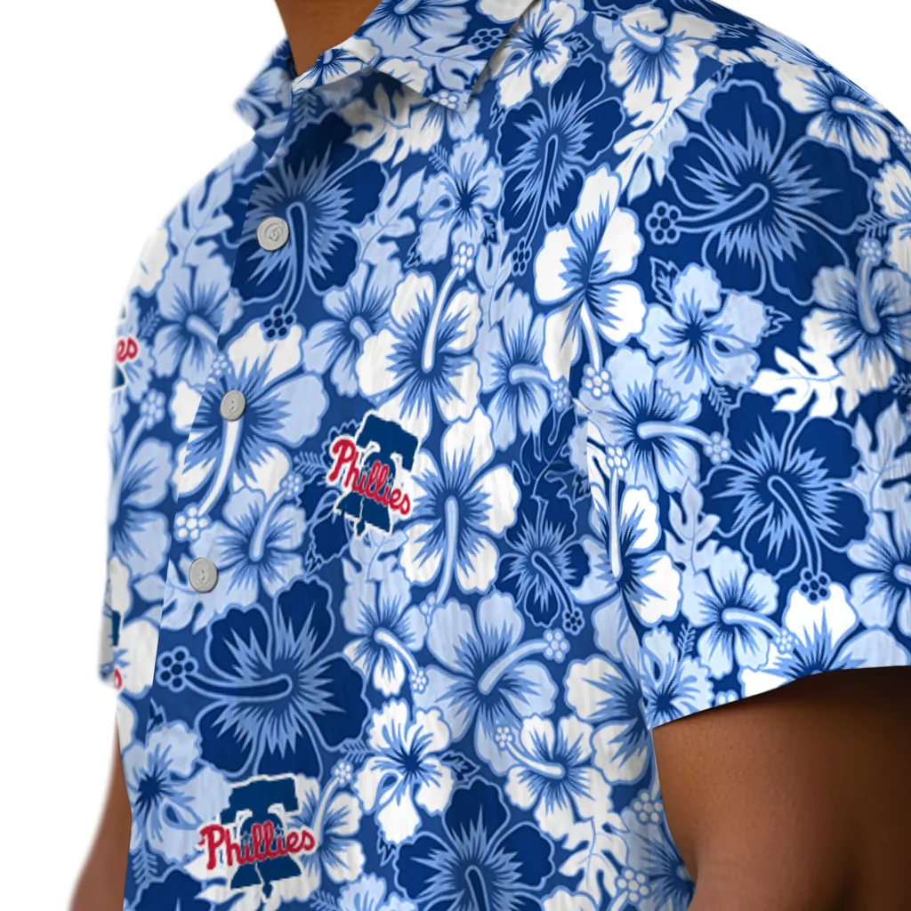 Philadelphia Phillies Hawaiian Shirt - Hibiscus Blooms philadelphia phillies hibiscus blooms blue hawaiian shirts trendy