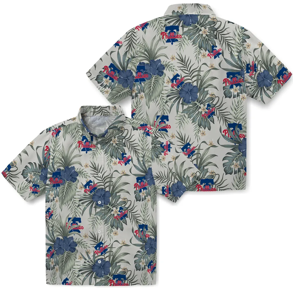 Philadelphia Phillies Hawaiian Shirt - Hibiscus Designs philadelphia phillies hibiscus designs beige hawaiian shirts high quality