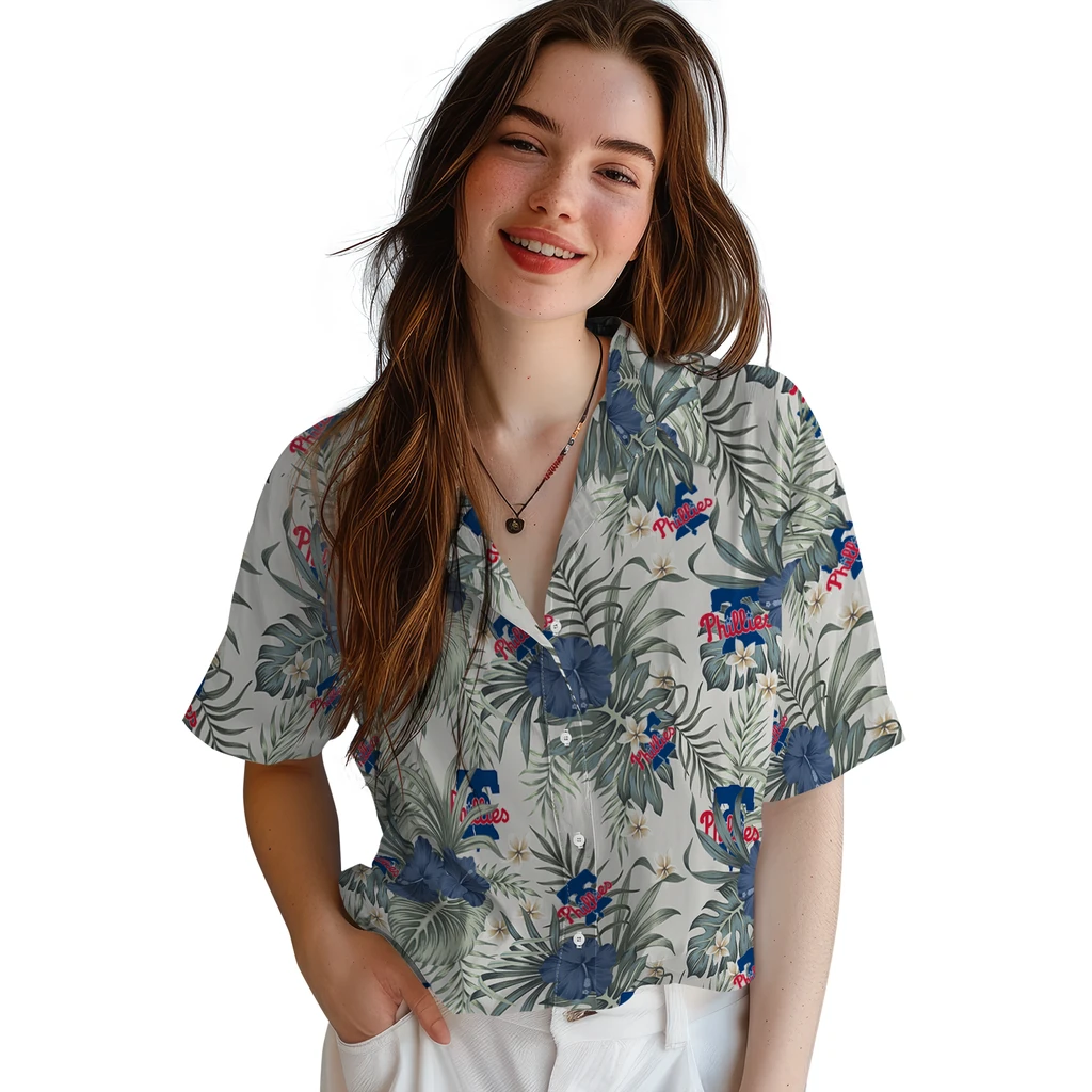 Philadelphia Phillies Hawaiian Shirt - Hibiscus Designs philadelphia phillies hibiscus designs beige hawaiian shirts latest model