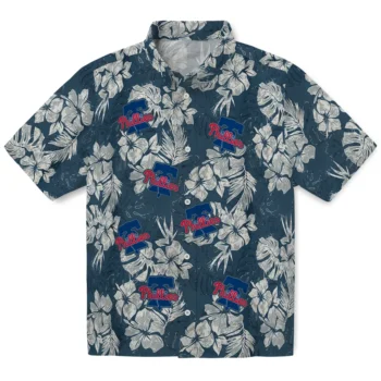 philadelphia phillies hibiscus flowers navy blue hawaiian shirts best selling