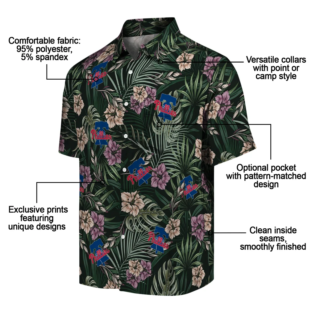Philadelphia Phillies Hawaiian Shirt - Hibiscus Leaves Pattern philadelphia phillies hibiscus leaves pattern green hawaiian shirts new arrival