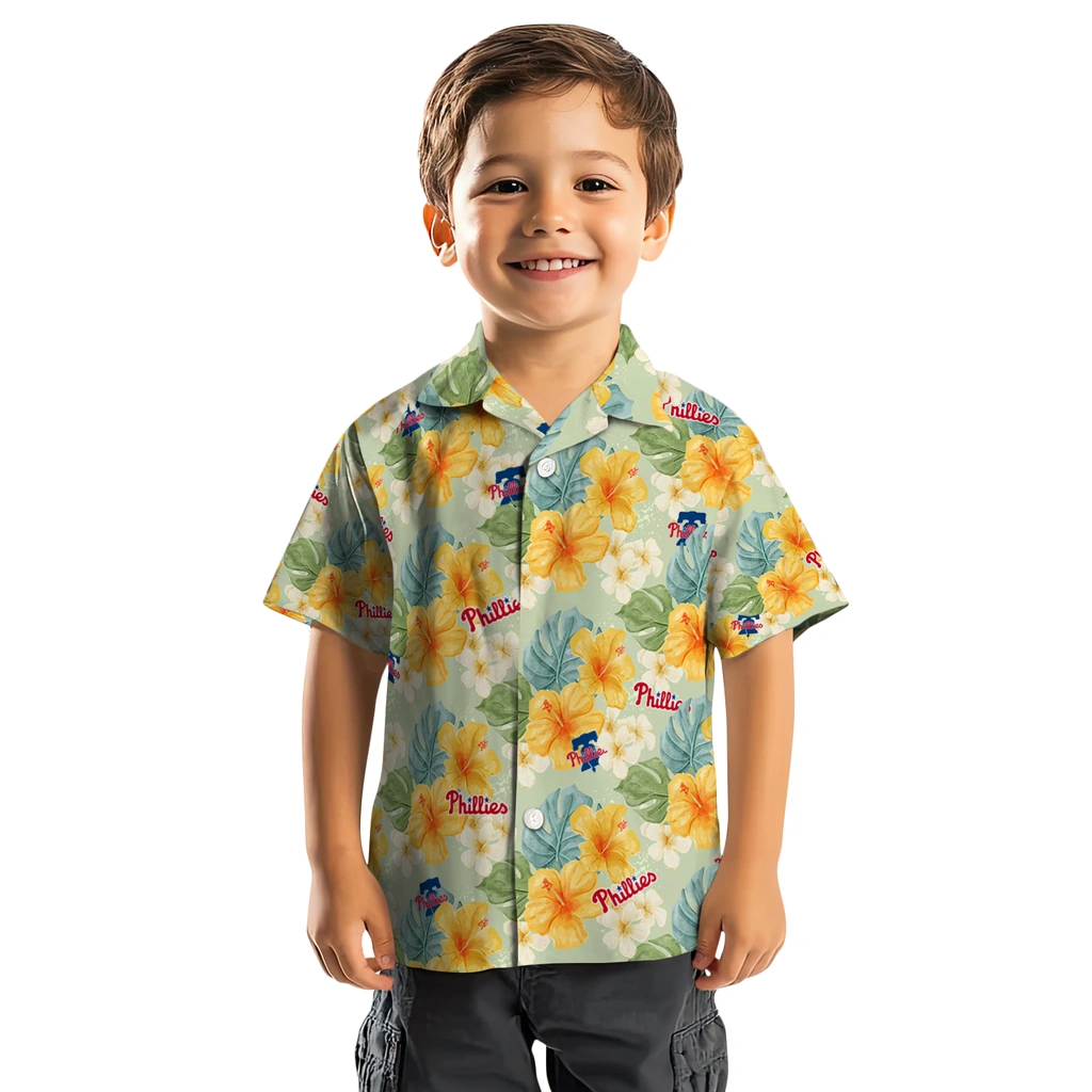 Philadelphia Phillies Hawaiian Shirt - Hibiscus Mood philadelphia phillies hibiscus mood pale lime yellow hawaiian shirts top rated