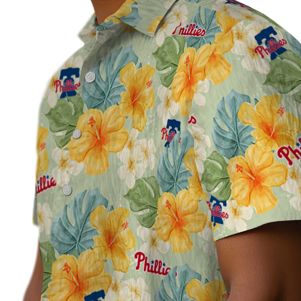 Philadelphia Phillies Hawaiian Shirt - Hibiscus Mood philadelphia phillies hibiscus mood pale lime yellow hawaiian shirts trendy