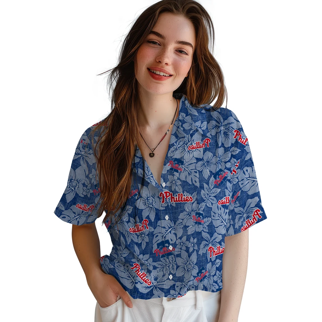 Philadelphia Phillies Hawaiian Shirt - Hibiscus Oasis philadelphia phillies hibiscus oasis blue hawaiian shirts latest model