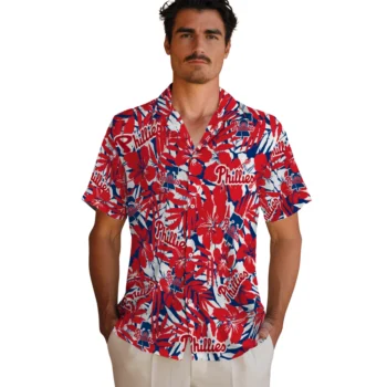philadelphia phillies hibiscus overlay hawaiian shirts fashion forward