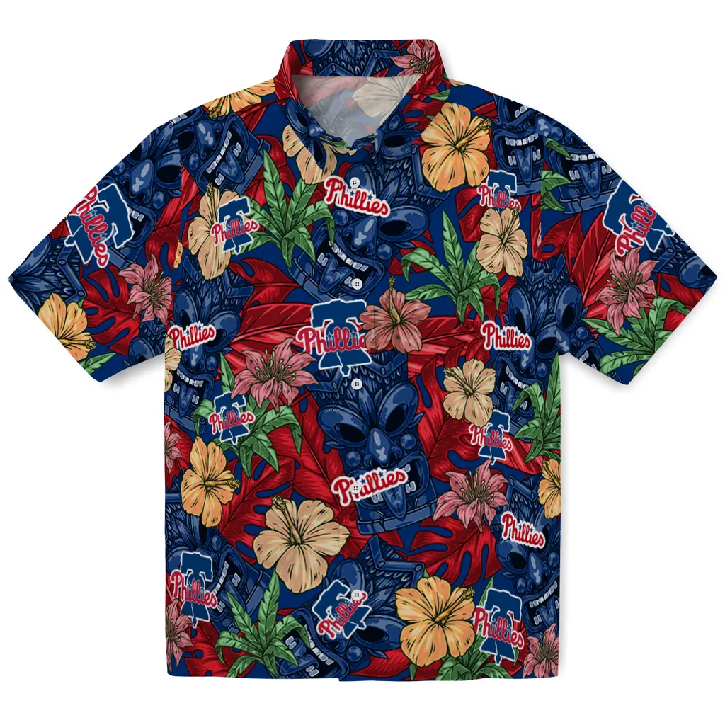 Philadelphia Phillies Hawaiian Shirt - Hibiscus Tiki Jungle philadelphia phillies tiki jungle blue hawaiian shirts best selling