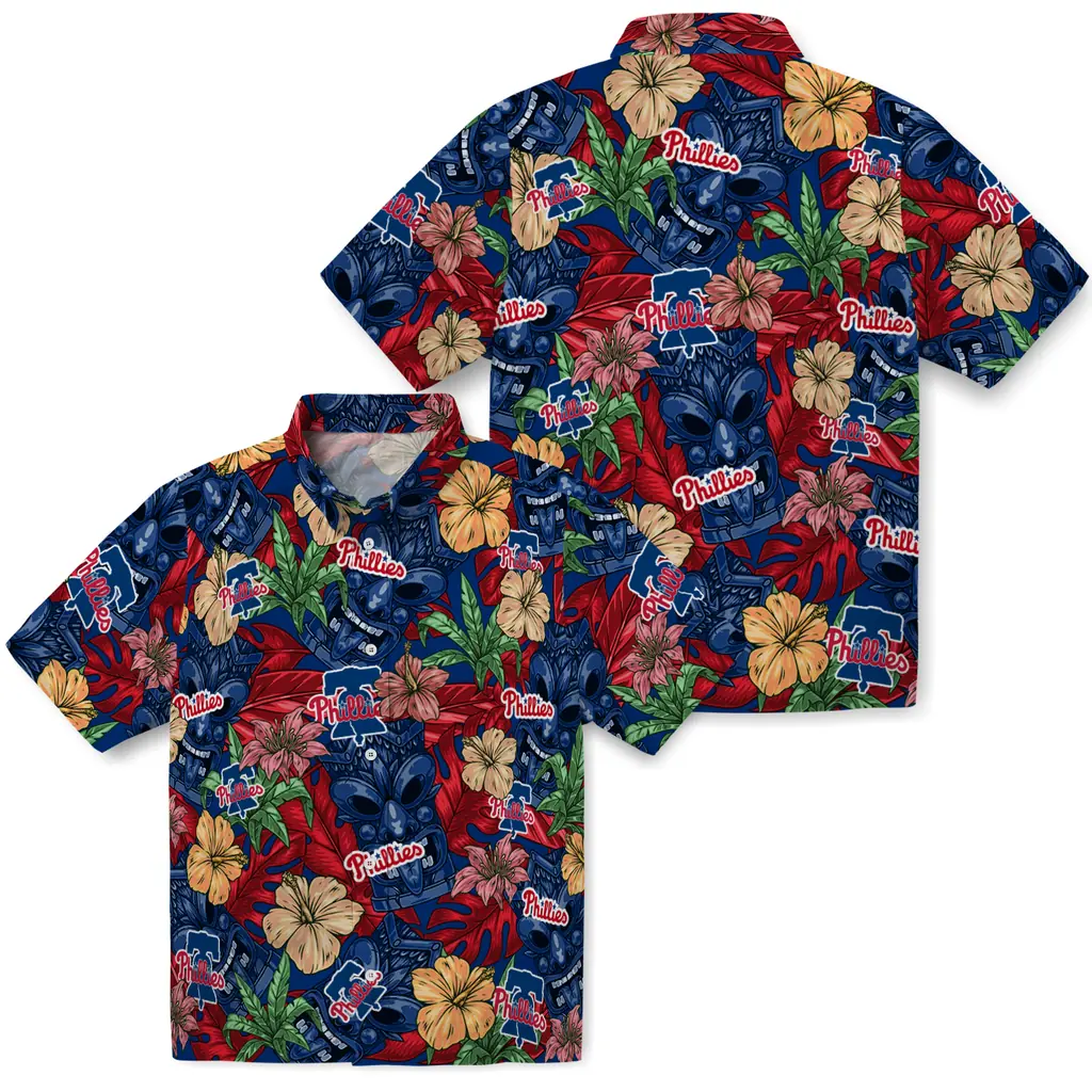 Philadelphia Phillies Hawaiian Shirt - Hibiscus Tiki Jungle philadelphia phillies tiki jungle blue hawaiian shirts high quality