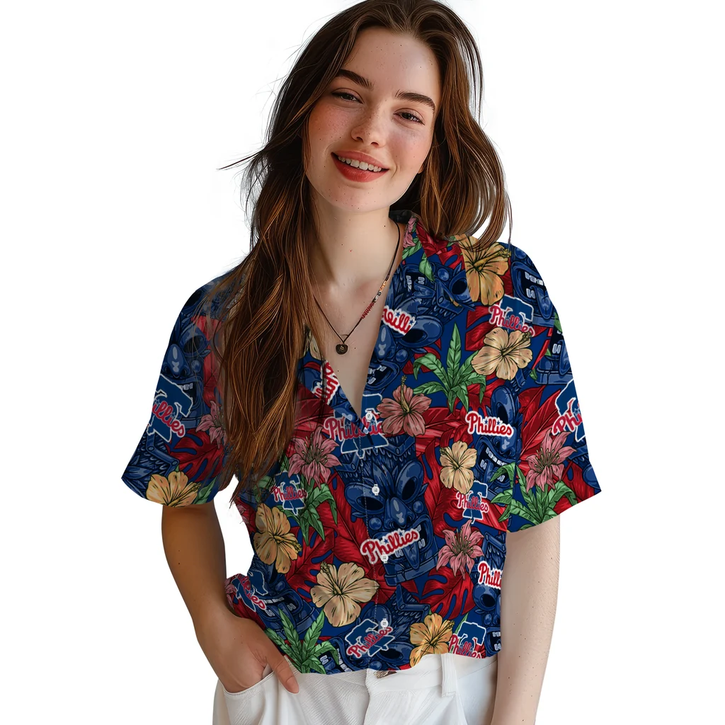Philadelphia Phillies Hawaiian Shirt - Hibiscus Tiki Jungle philadelphia phillies tiki jungle blue hawaiian shirts latest model