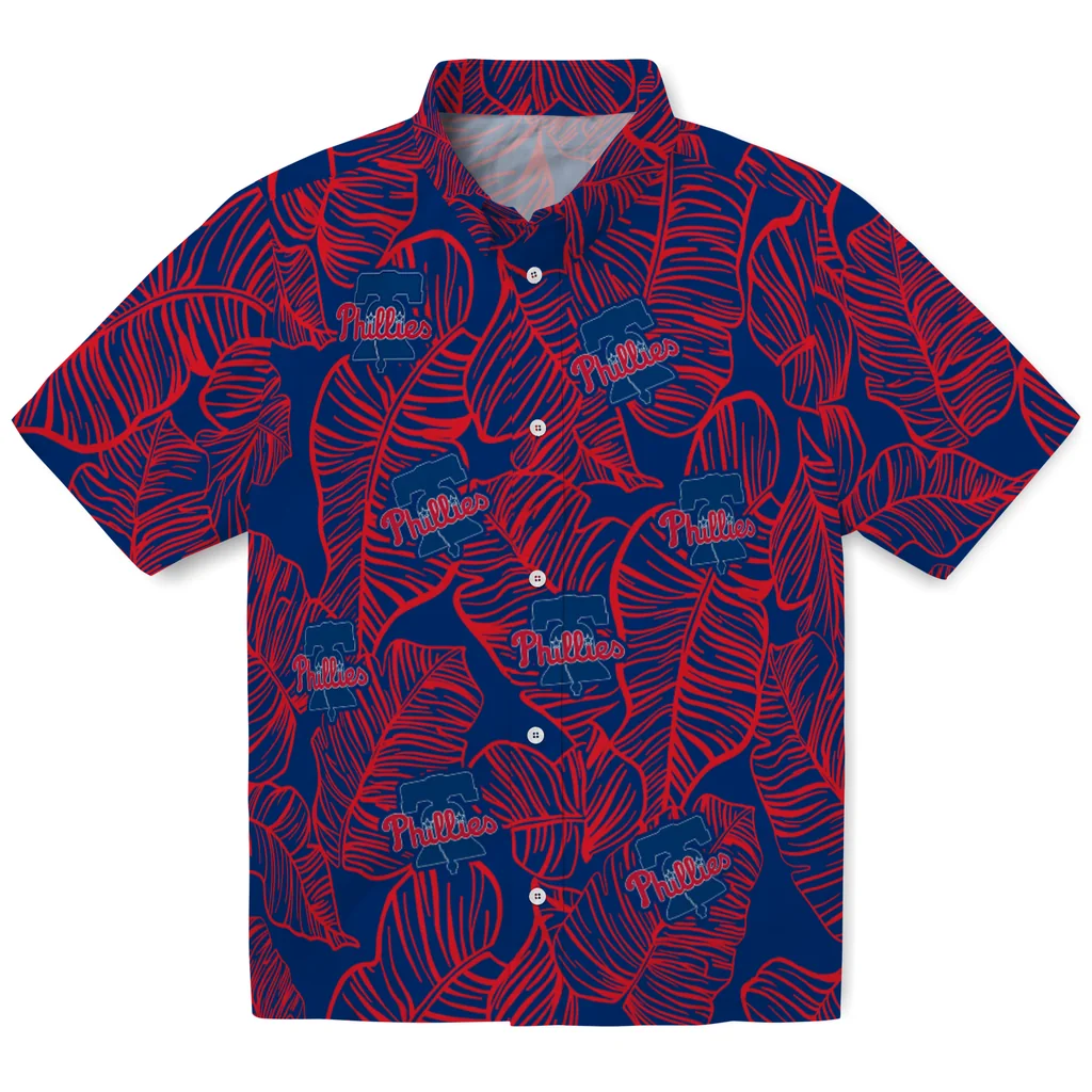 Philadelphia Phillies Hawaiian Shirt - Leaf Outline philadelphia phillies leaf outline blue hawaiian shirts best selling