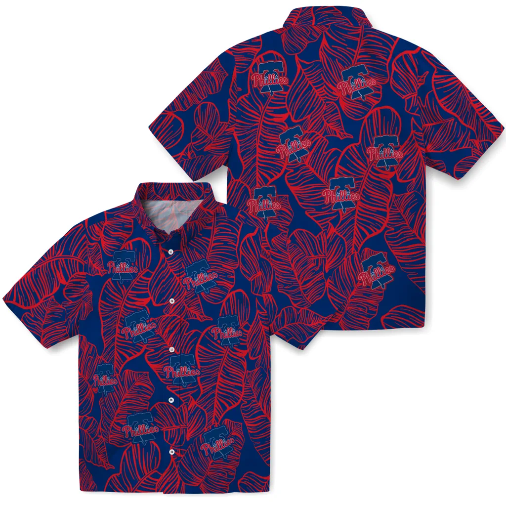 Philadelphia Phillies Hawaiian Shirt - Leaf Outline philadelphia phillies leaf outline blue hawaiian shirts high quality