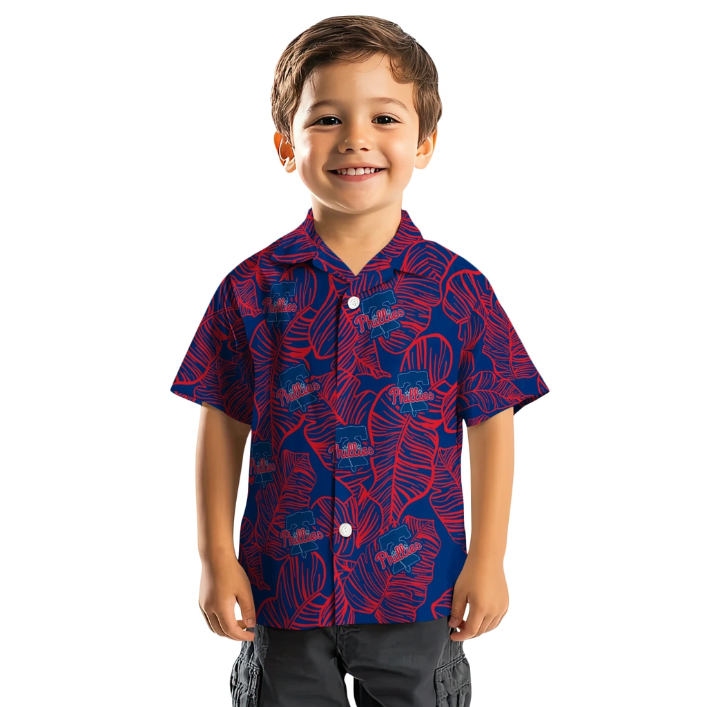 Philadelphia Phillies Hawaiian Shirt - Leaf Outline philadelphia phillies leaf outline blue hawaiian shirts top rated
