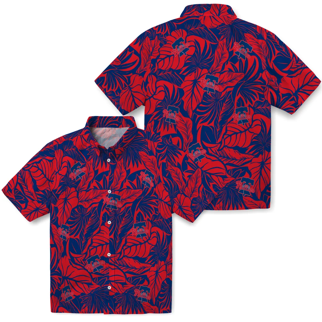 Philadelphia Phillies Hawaiian Shirt - Monstera Layer philadelphia phillies monstera layer blue hawaiian shirts high quality