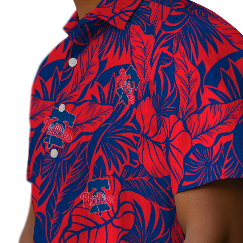 Philadelphia Phillies Hawaiian Shirt - Monstera Layer philadelphia phillies monstera layer blue hawaiian shirts trendy