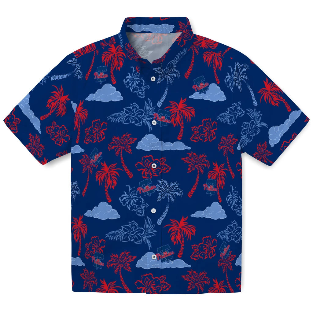 Philadelphia Phillies Hawaiian Shirt - Palm And Clouds philadelphia phillies palm and clouds blue hawaiian shirts best selling